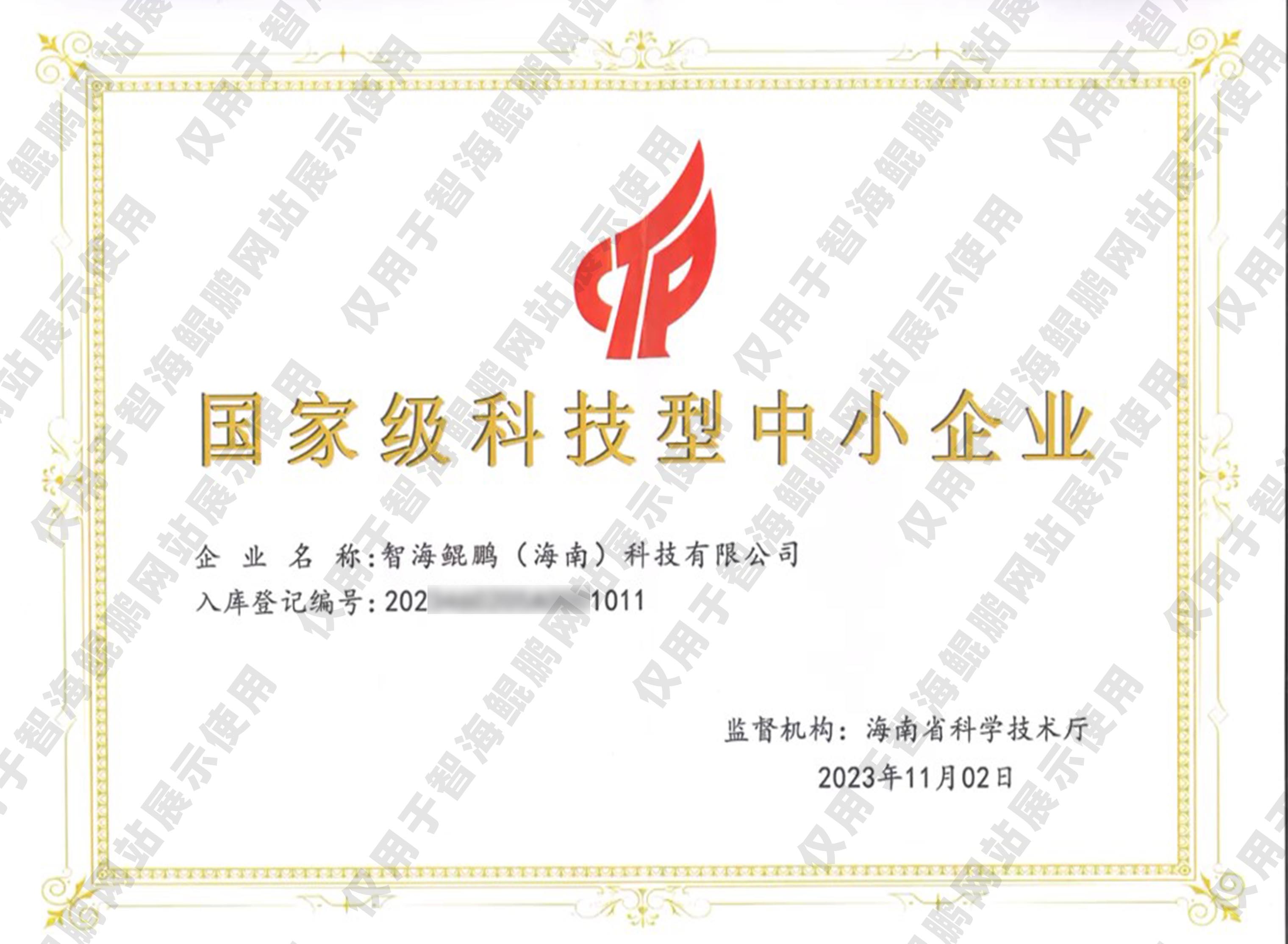 榮譽-國家級科技型中小企業(yè)